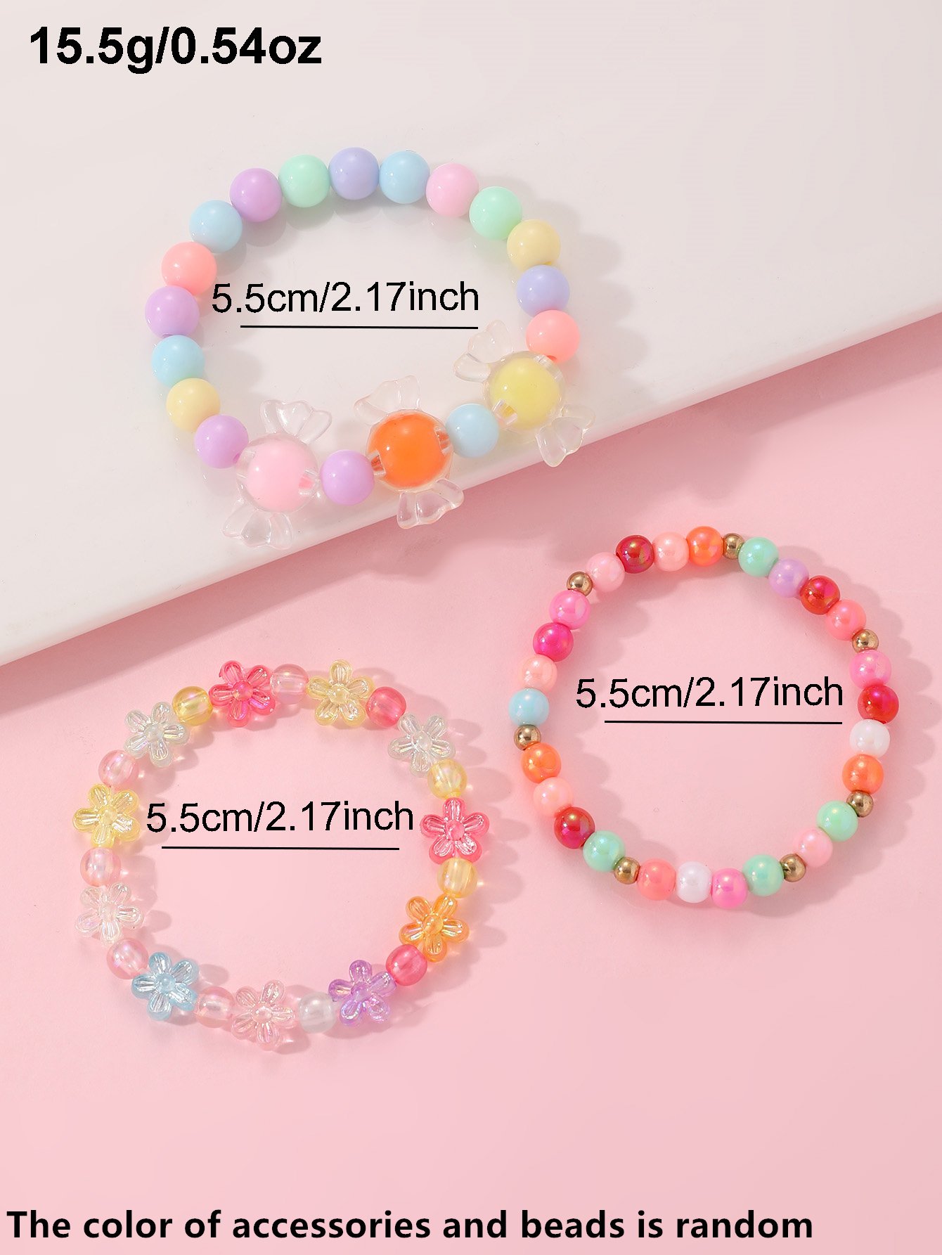 Pack of 3 - Girls Multi-Color Pastel Beaded Bracelets