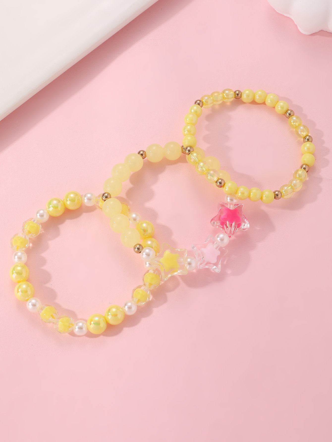 Pack of 3 - Girls Multi-Color Pastel Beaded Bracelets with Star Charm