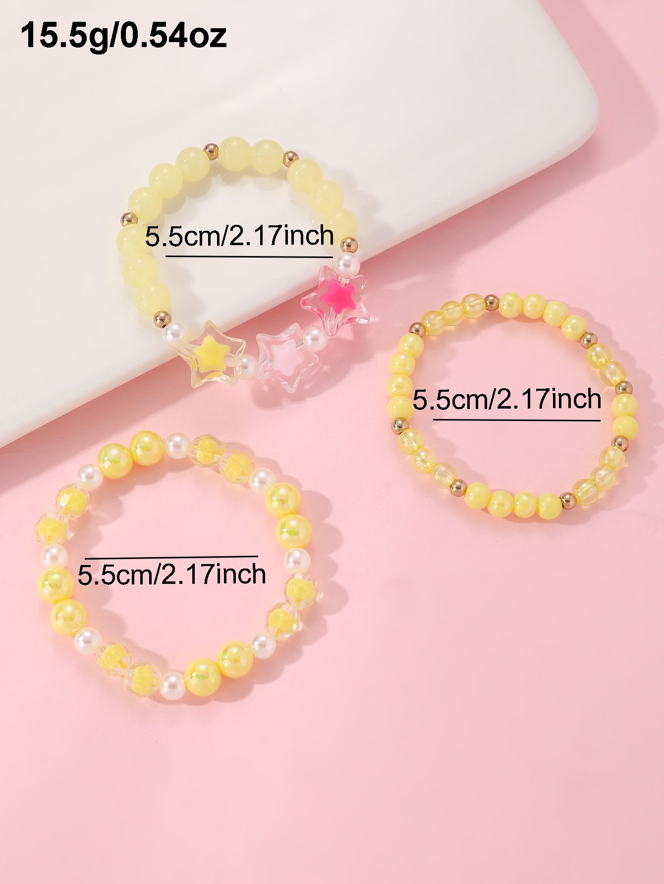 Pack of 3 - Girls Multi-Color Pastel Beaded Bracelets with Star Charm