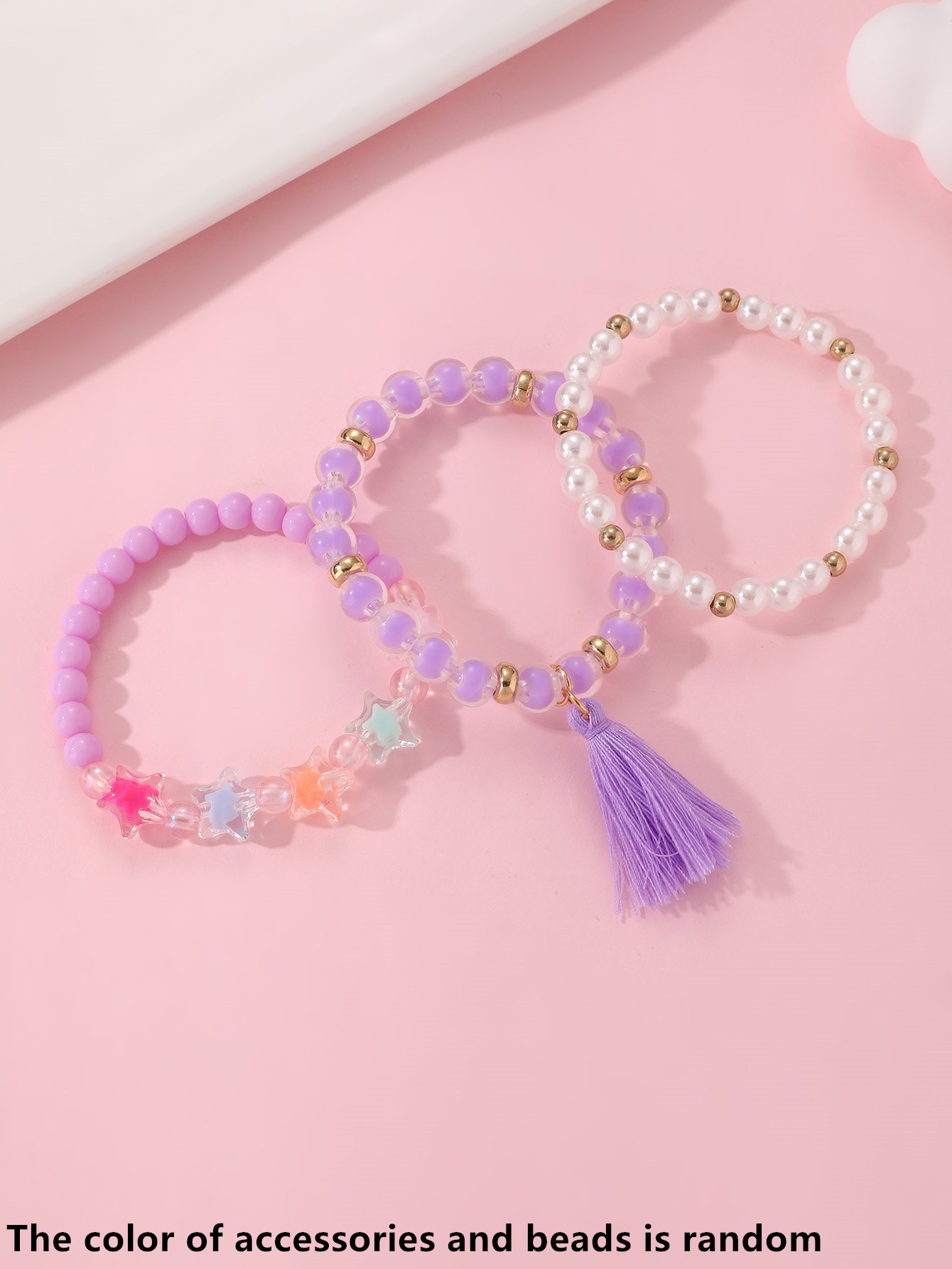 Pack of 3 - Girls Multi-Color Star and Pearl Beaded Bracelet