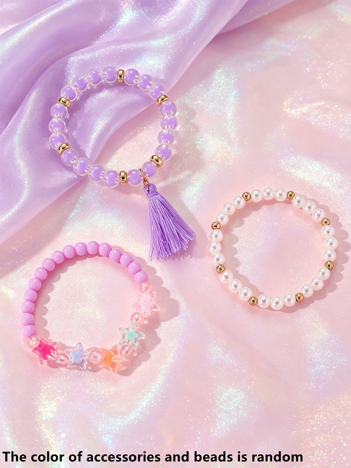 Pack of 3 - Girls Multi-Color Star and Pearl Beaded Bracelet
