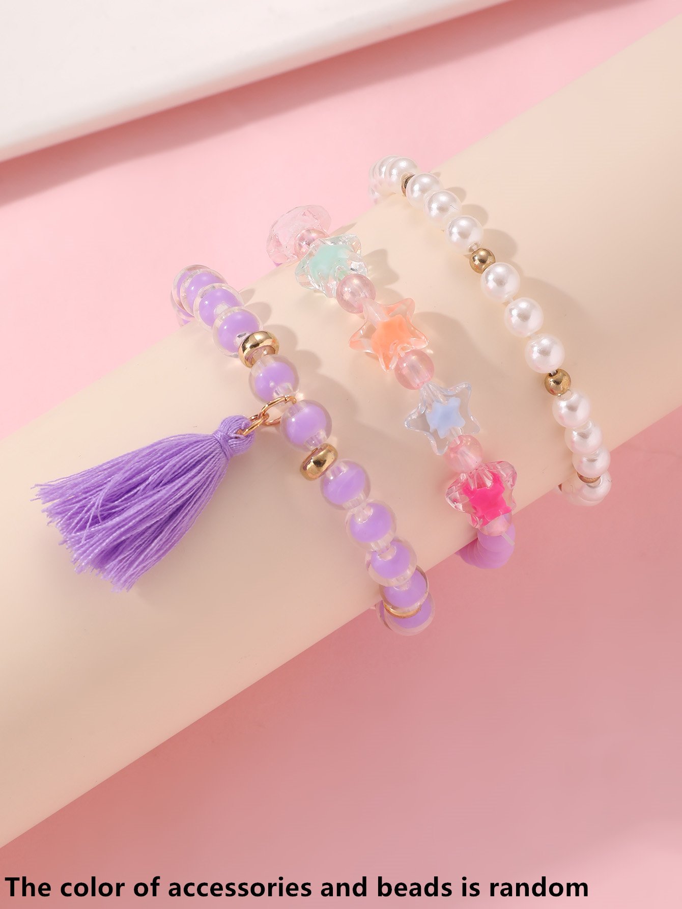 Pack of 3 - Girls Multi-Color Star and Pearl Beaded Bracelet
