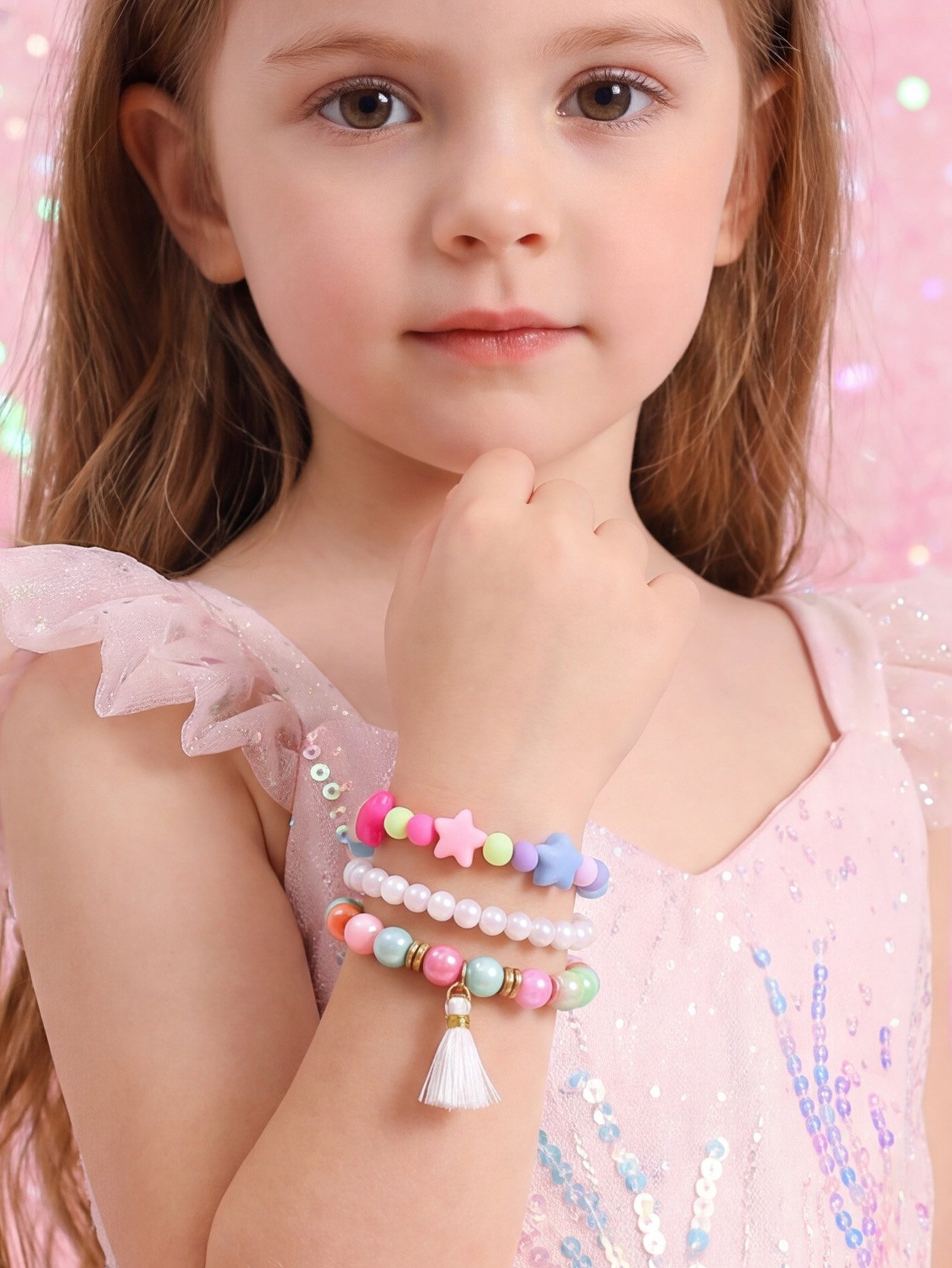 Pack of 3 - Girls Multi-Color Beaded Bracelets with Tassel