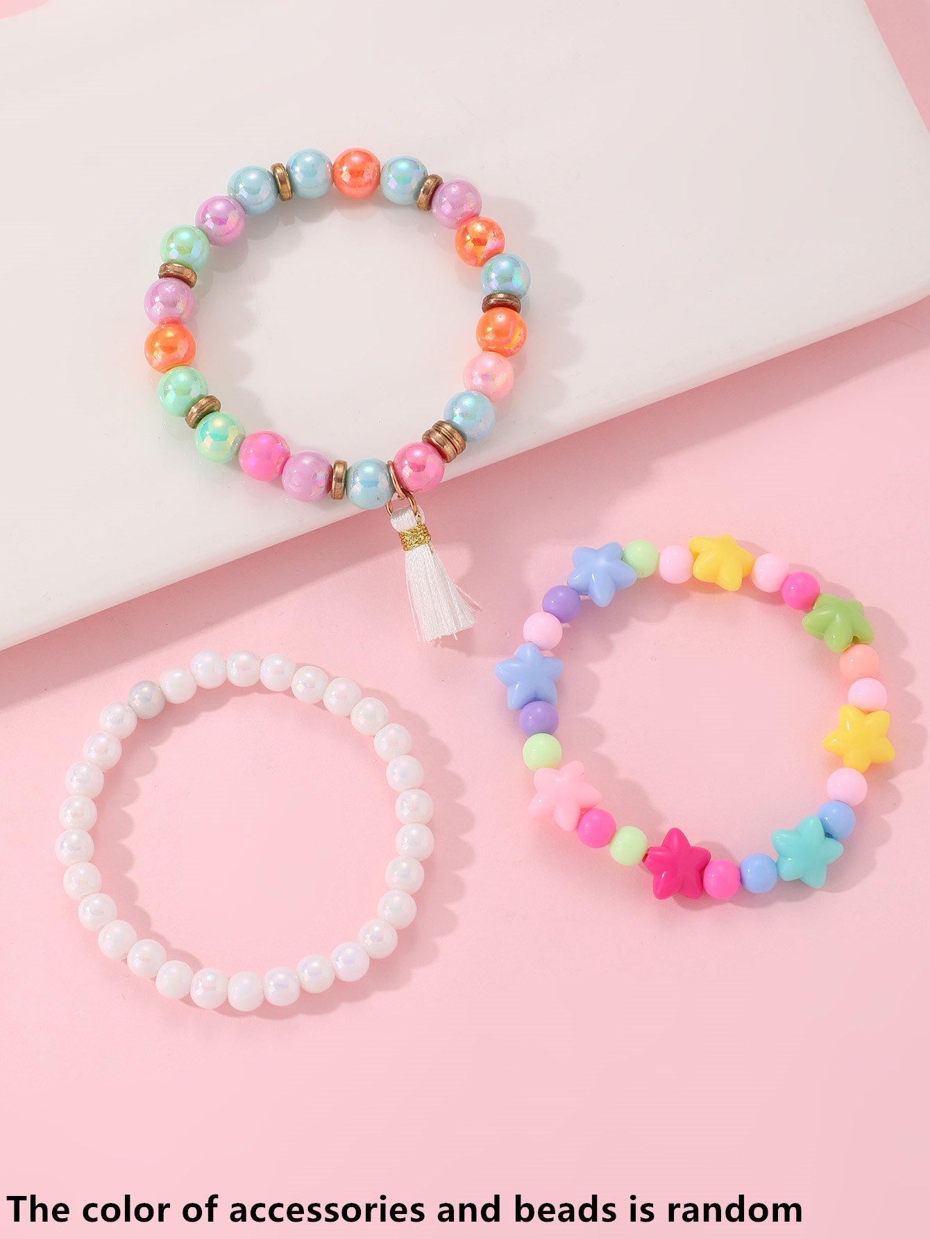 Pack of 3 - Girls Multi-Color Beaded Bracelets with Tassel