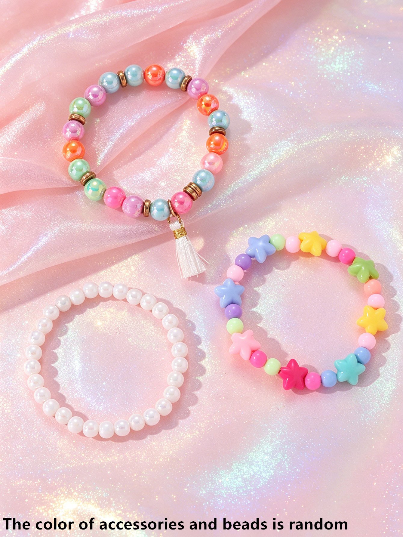 Pack of 3 - Girls Multi-Color Beaded Bracelets with Tassel