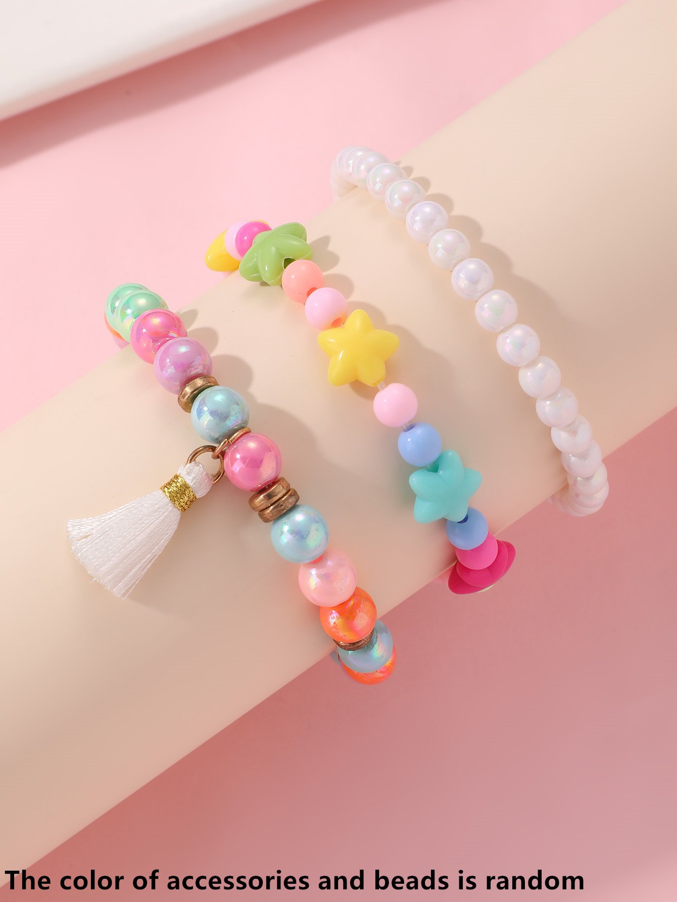 Pack of 3 - Girls Multi-Color Beaded Bracelets with Tassel
