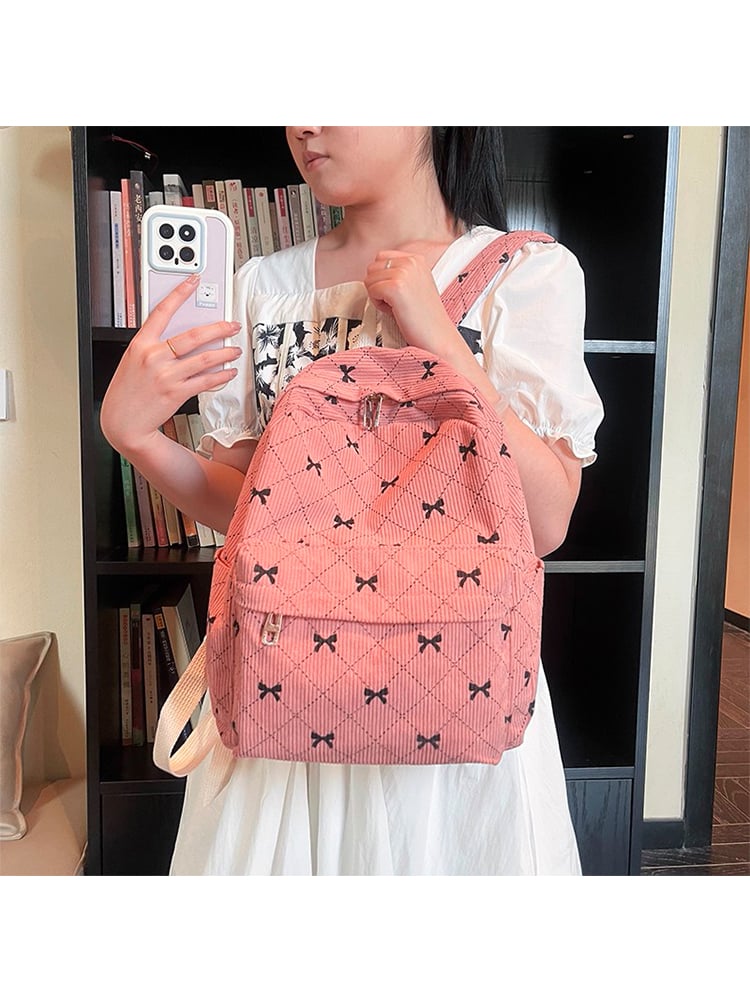 Pink Corduroy Bowknot Mini Backpack