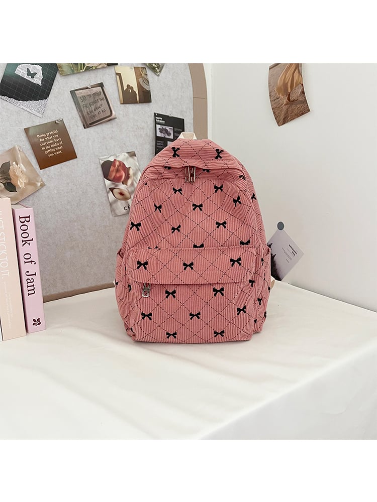 Pink Corduroy Bowknot Mini Backpack