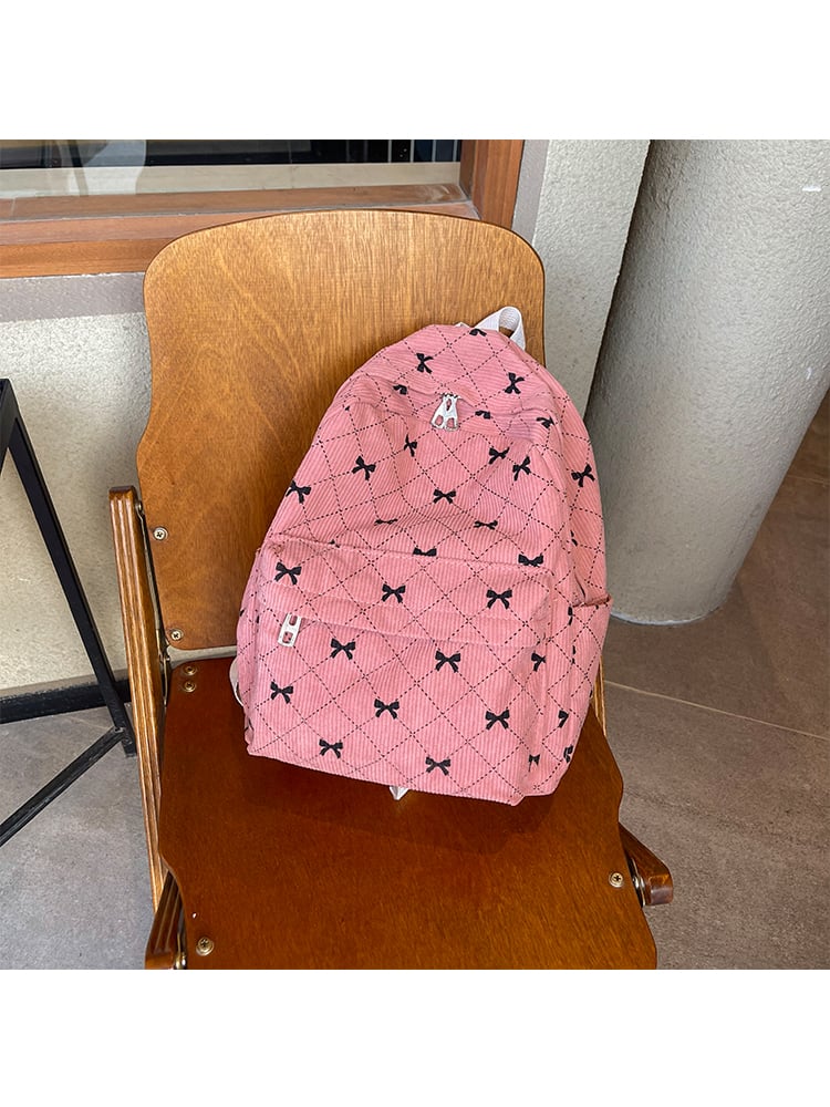 Pink Corduroy Bowknot Mini Backpack