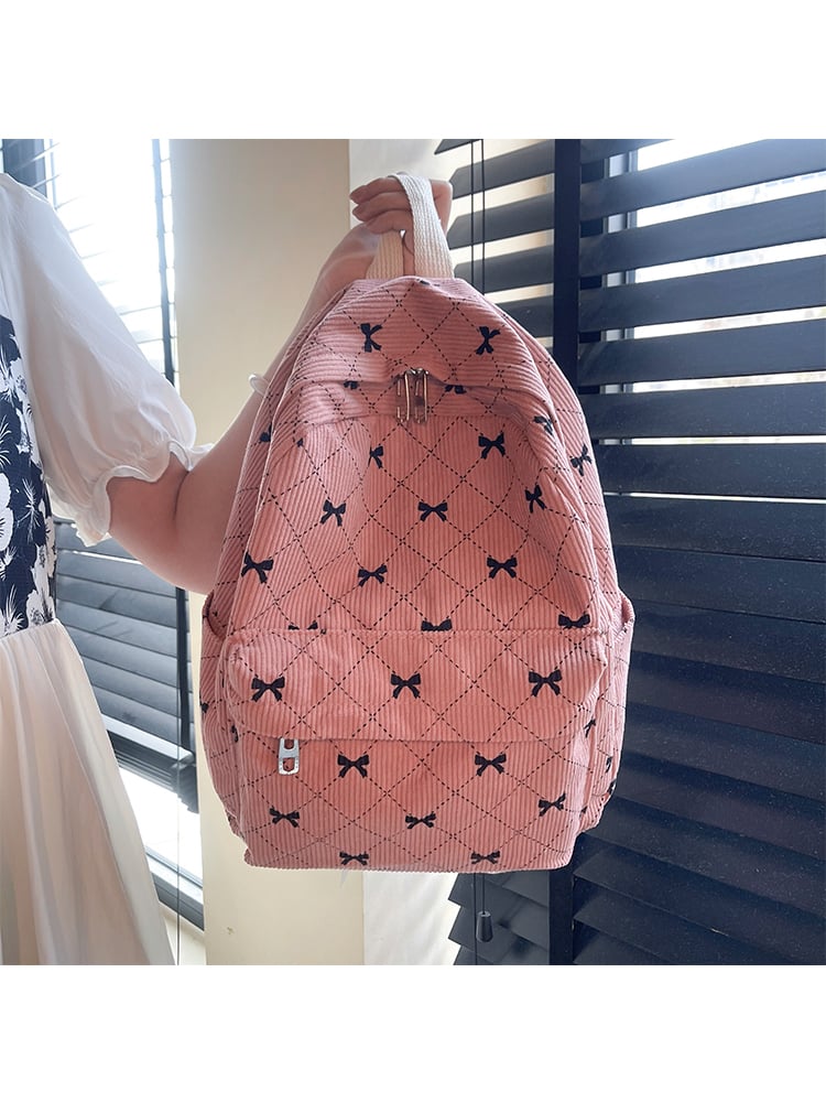 Pink Corduroy Bowknot Mini Backpack