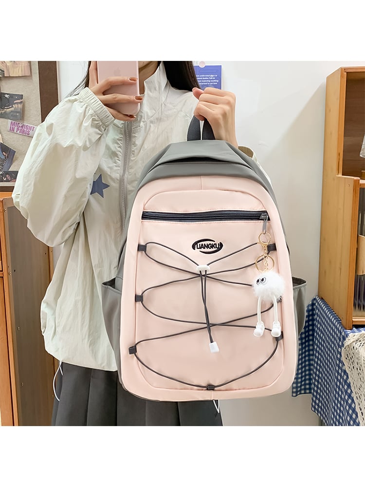 Pink Polyester Backpack with Zip Closure