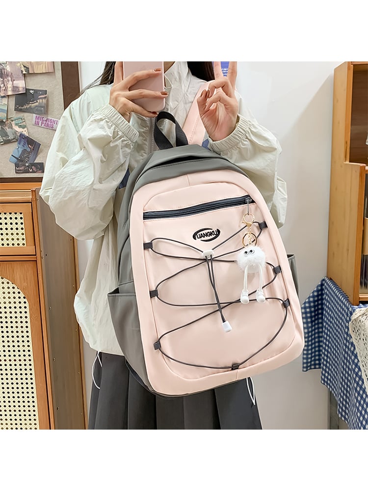 Pink Polyester Backpack with Zip Closure