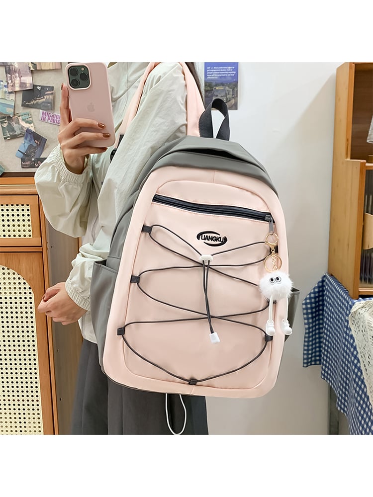 Pink Polyester Backpack with Zip Closure