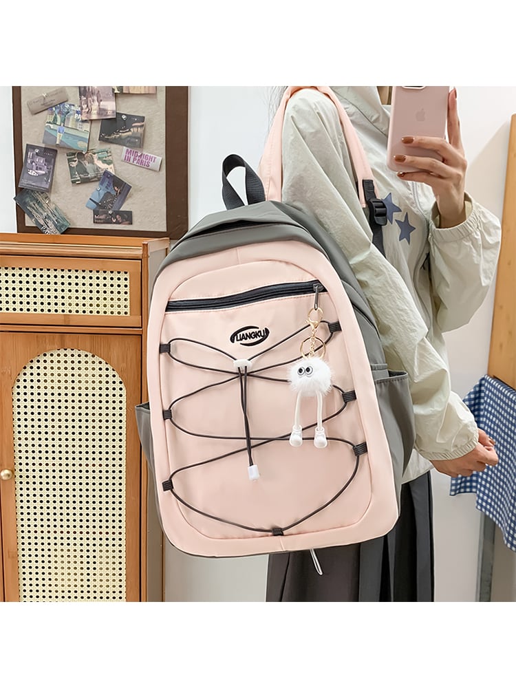 Pink Polyester Backpack with Zip Closure