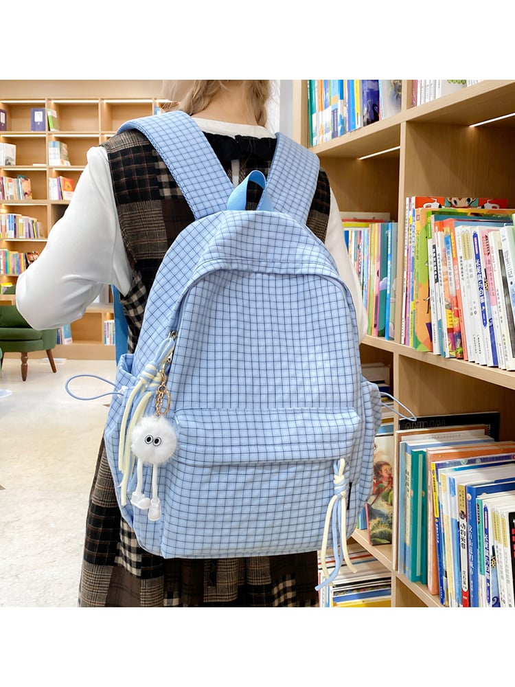 Checked Backpack with Zip Detail