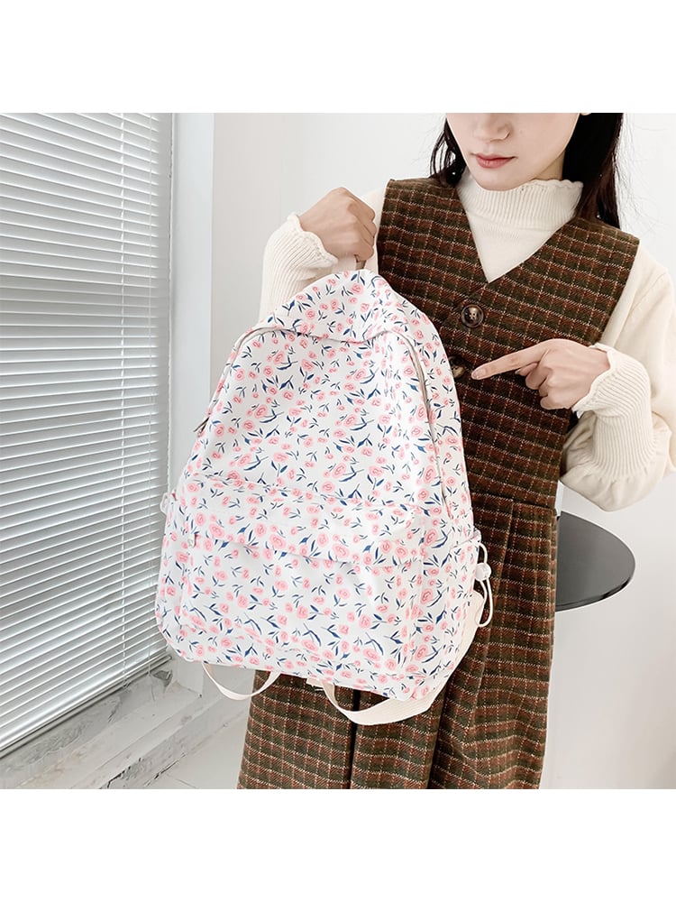 Floral Print Polyester Backpack