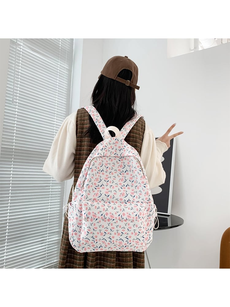 Floral Print Polyester Backpack