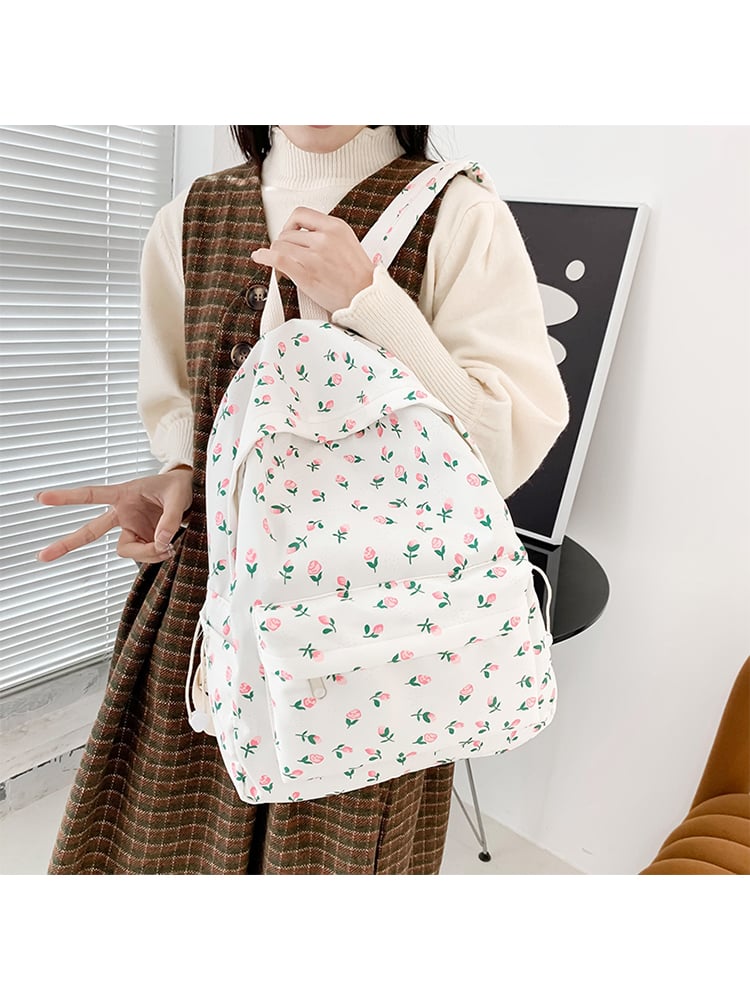 Floral Print Polyester Backpack