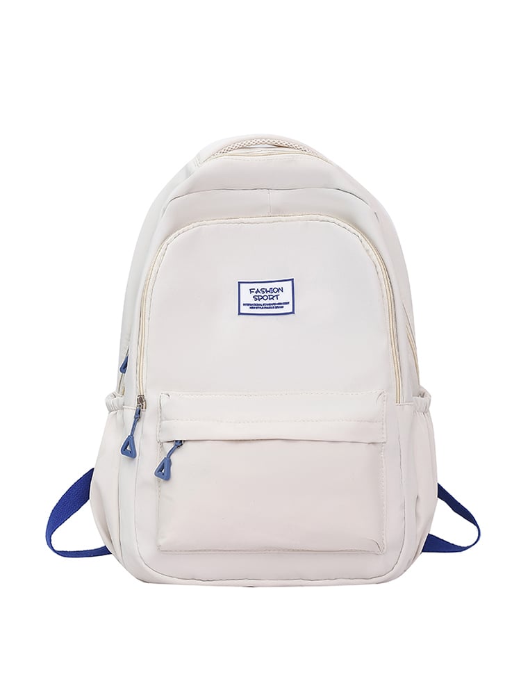 White Polyester Backpack with Zip Detailing