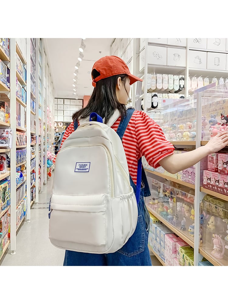 White Polyester Backpack with Zip Detailing