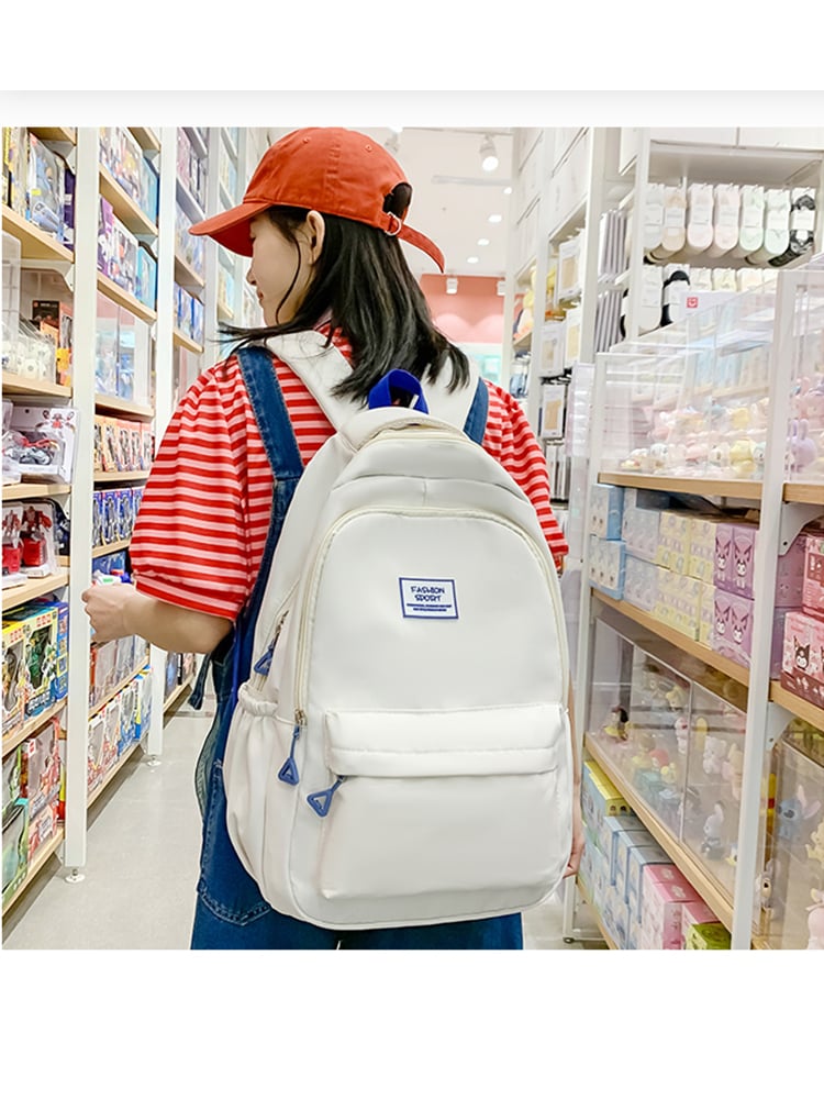White Polyester Backpack with Zip Detailing