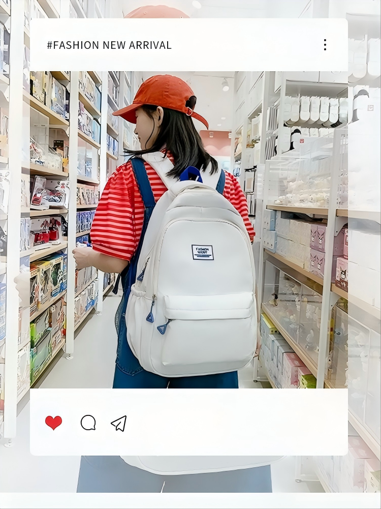 White Polyester Backpack with Zip Detailing