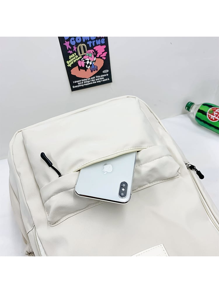 Plain White Polyester Backpack with Zip Closure