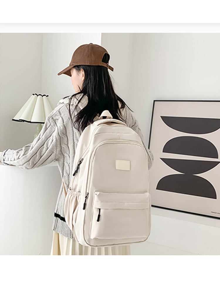 Plain White Polyester Backpack with Zip Closure