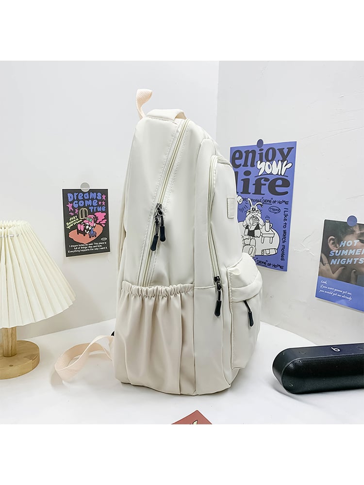 Plain White Polyester Backpack with Zip Closure
