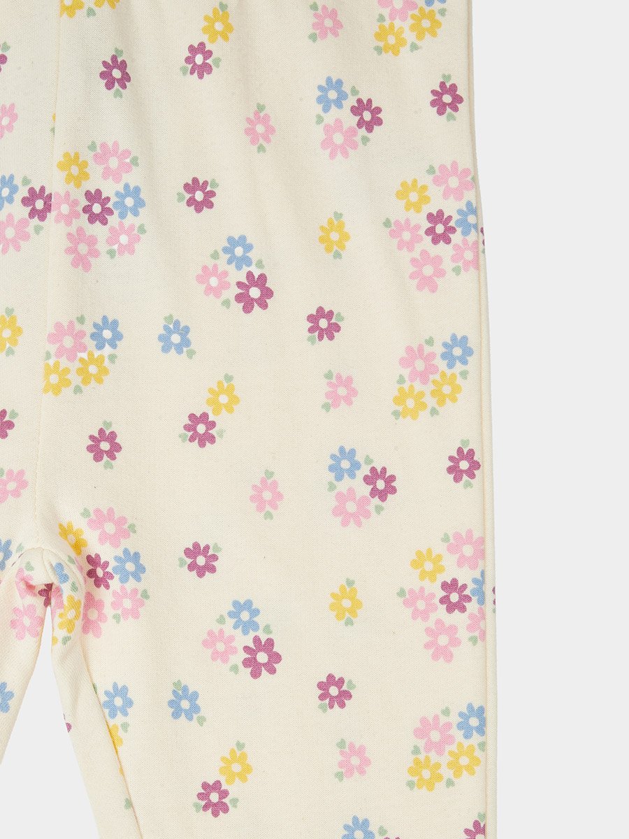 Baby Girls Off White Floral Print Cotton Joggers