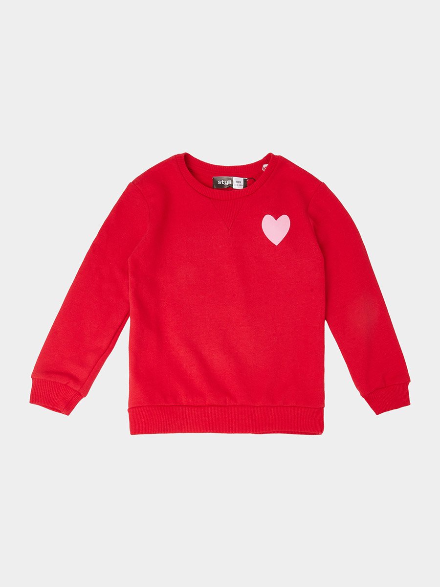 Baby Girl Red Front and Back Printed Cotton Sweatshirt