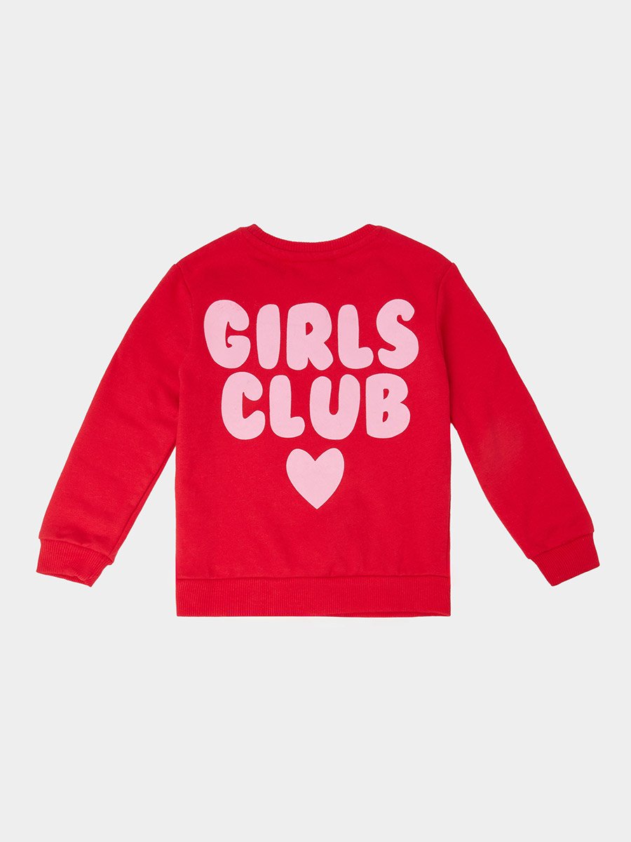 Baby Girl Red Front and Back Printed Cotton Sweatshirt