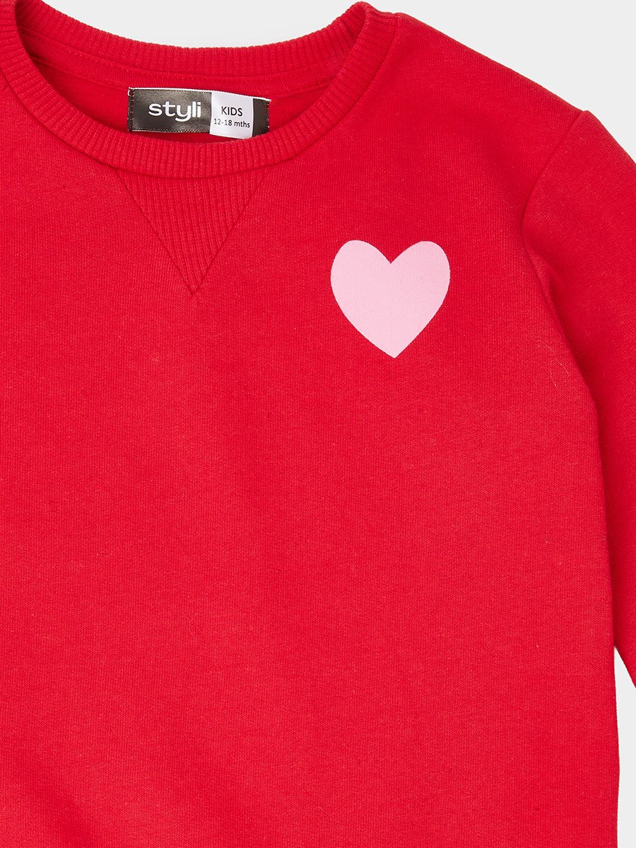 Baby Girl Red Front and Back Printed Cotton Sweatshirt