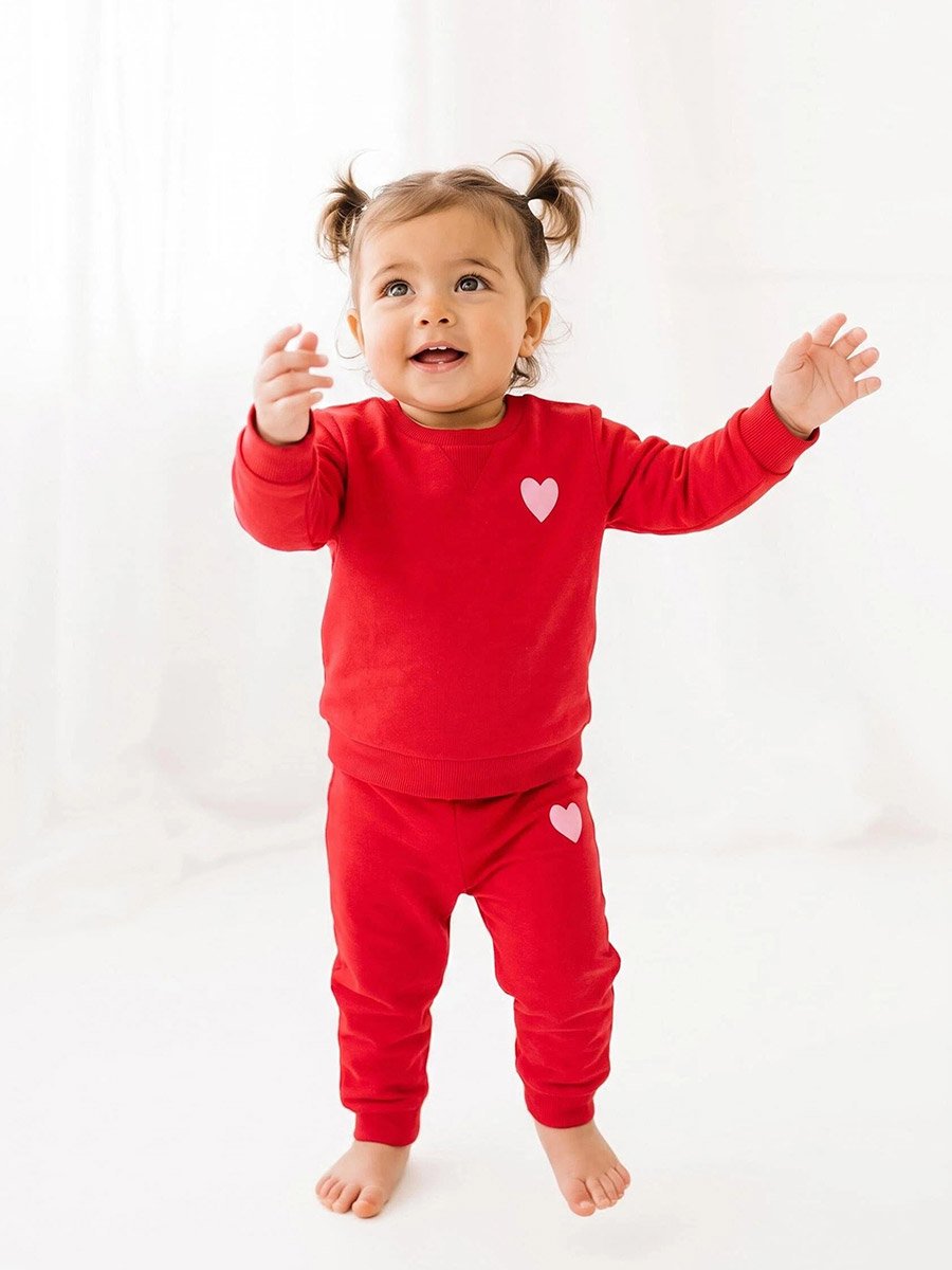 Baby Girl Red Front and Back Printed Cotton Sweatshirt