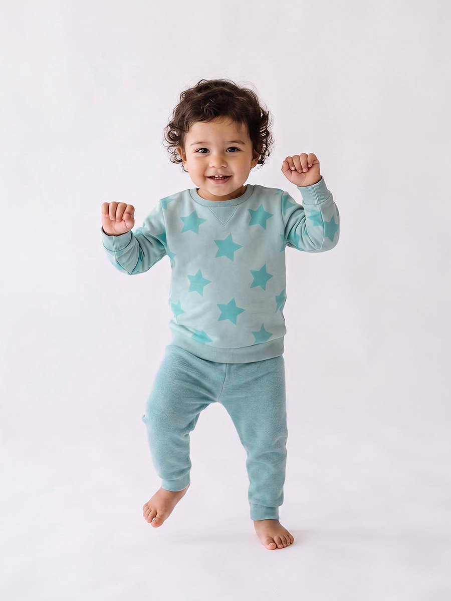 Baby Girl Green All Over Star Print Cotton Sweatshirt