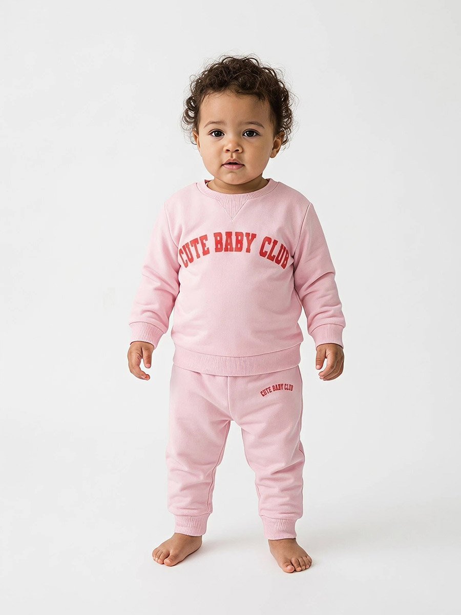 Baby Girl Pink Side Placement Print Full Length Joggers