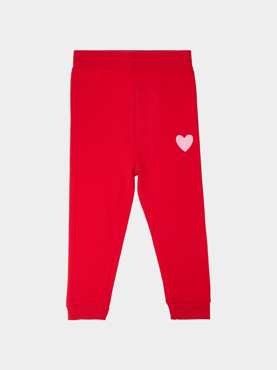 Baby Girl Red Heart Print Full Length Joggers