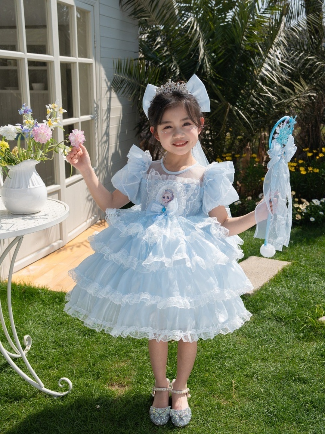 Girls Frozen Elsa Princess Costume Puffy Gauze Dress