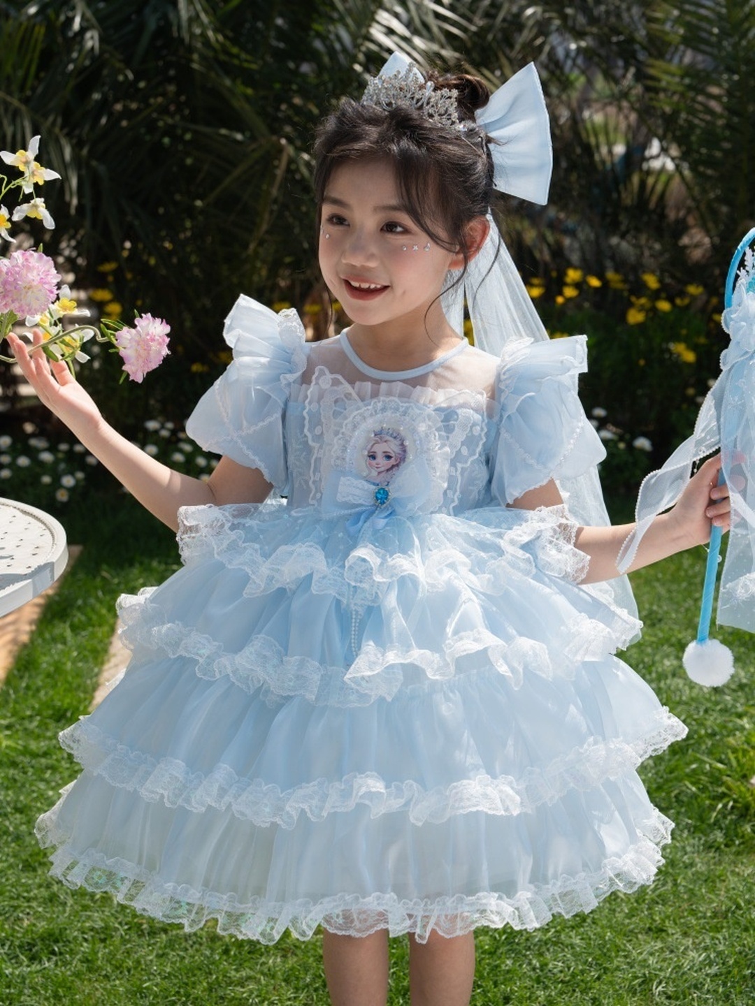 Girls Frozen Elsa Princess Costume Puffy Gauze Dress