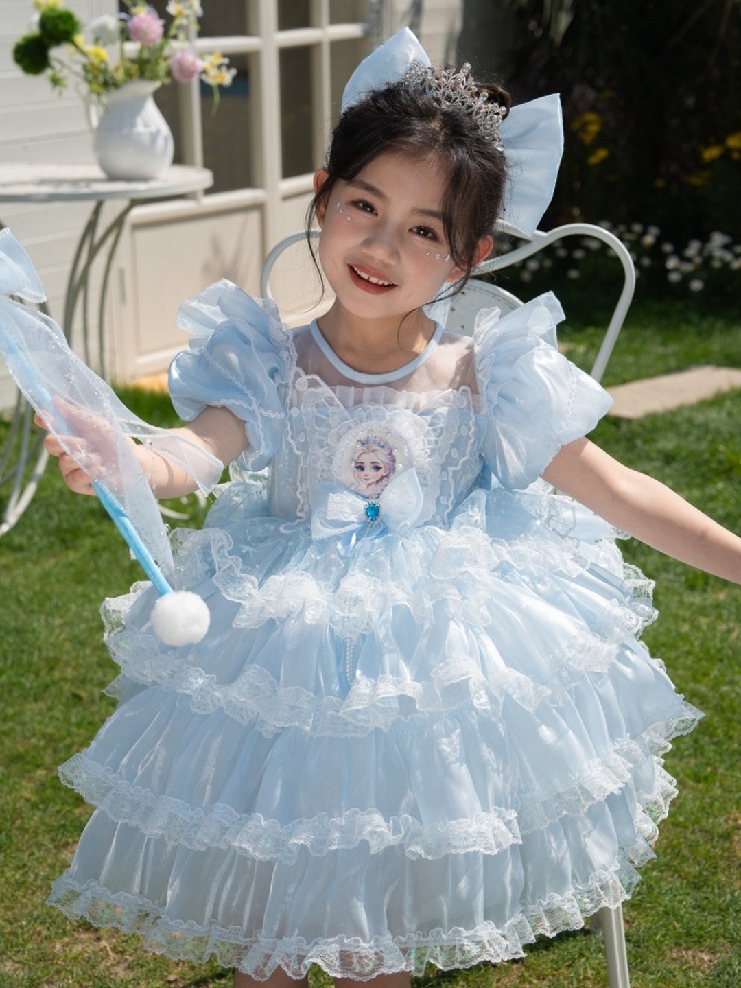 Girls Frozen Elsa Princess Costume Puffy Gauze Dress