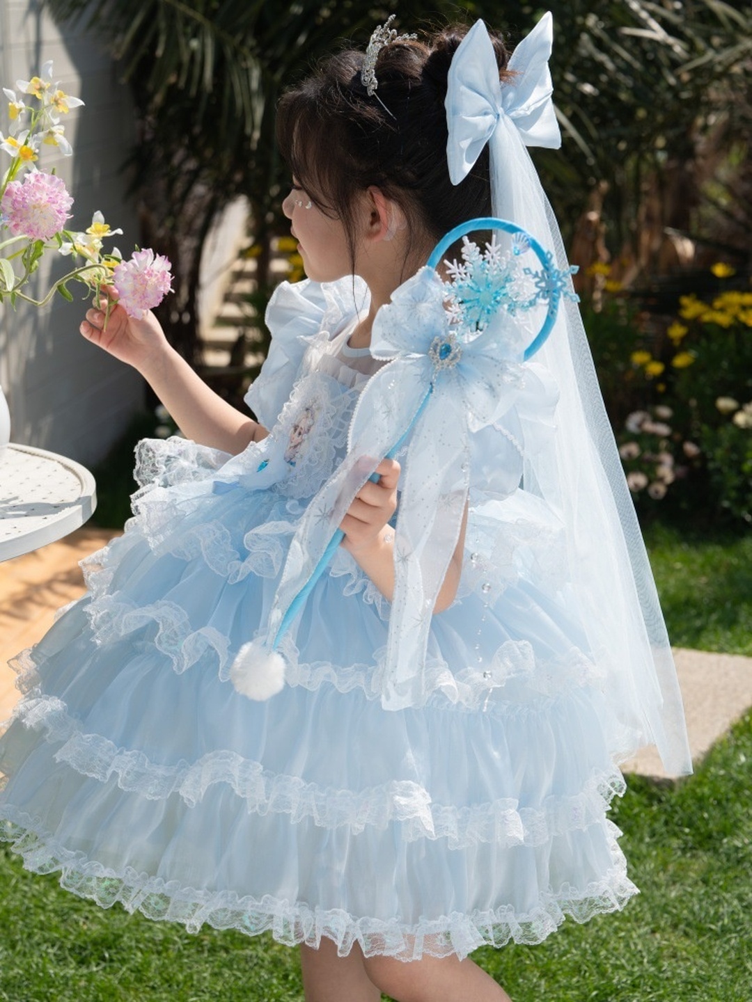 Girls Frozen Elsa Princess Costume Puffy Gauze Dress