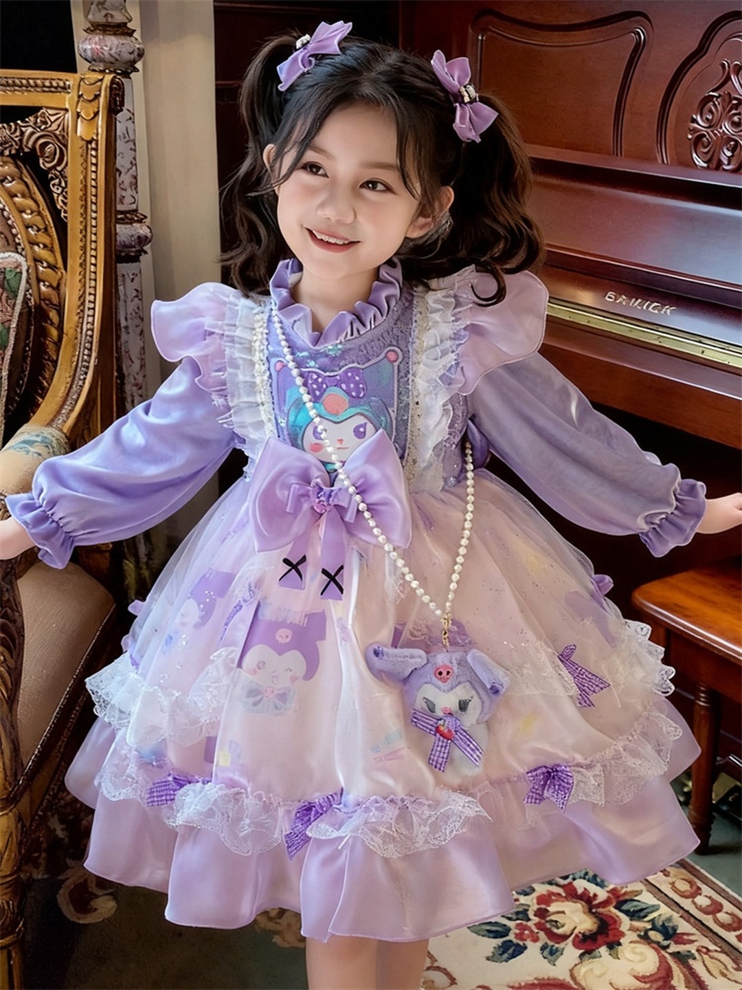 Girls Kuromi Puffy Lace Dress