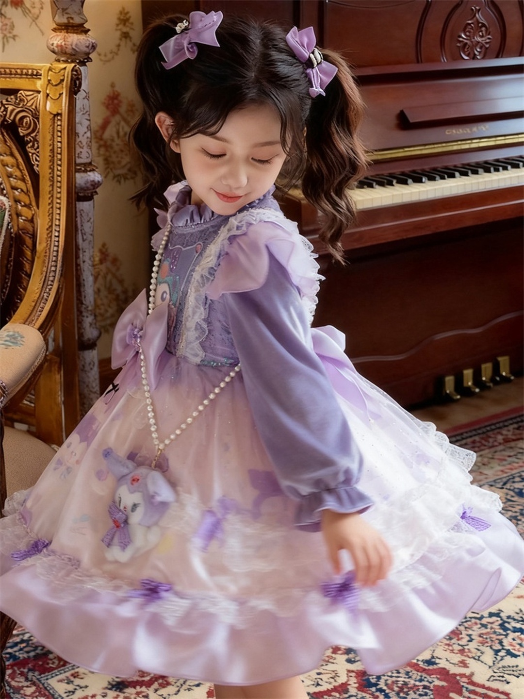 Girls Kuromi Puffy Lace Dress