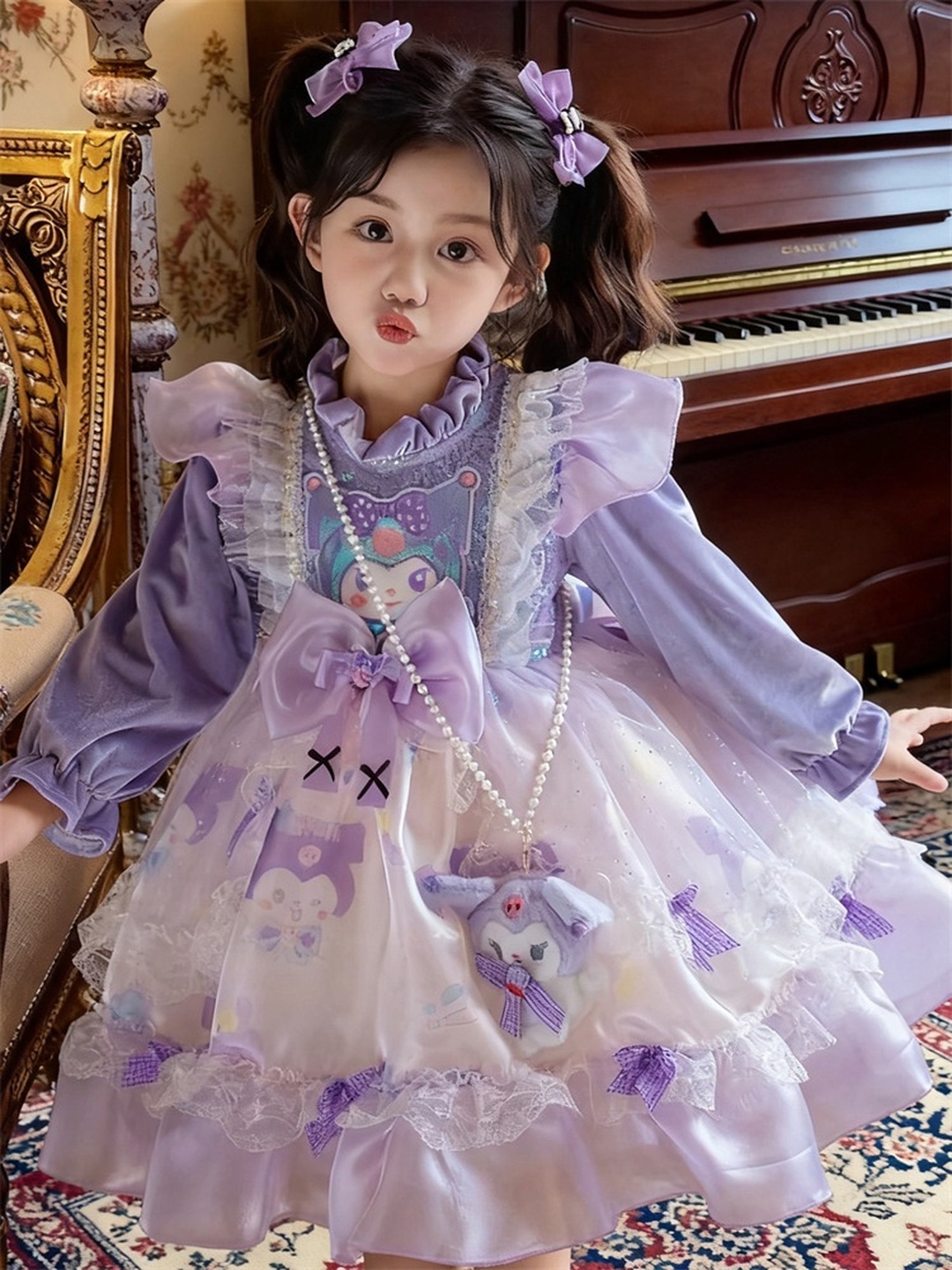 Girls Kuromi Puffy Lace Dress