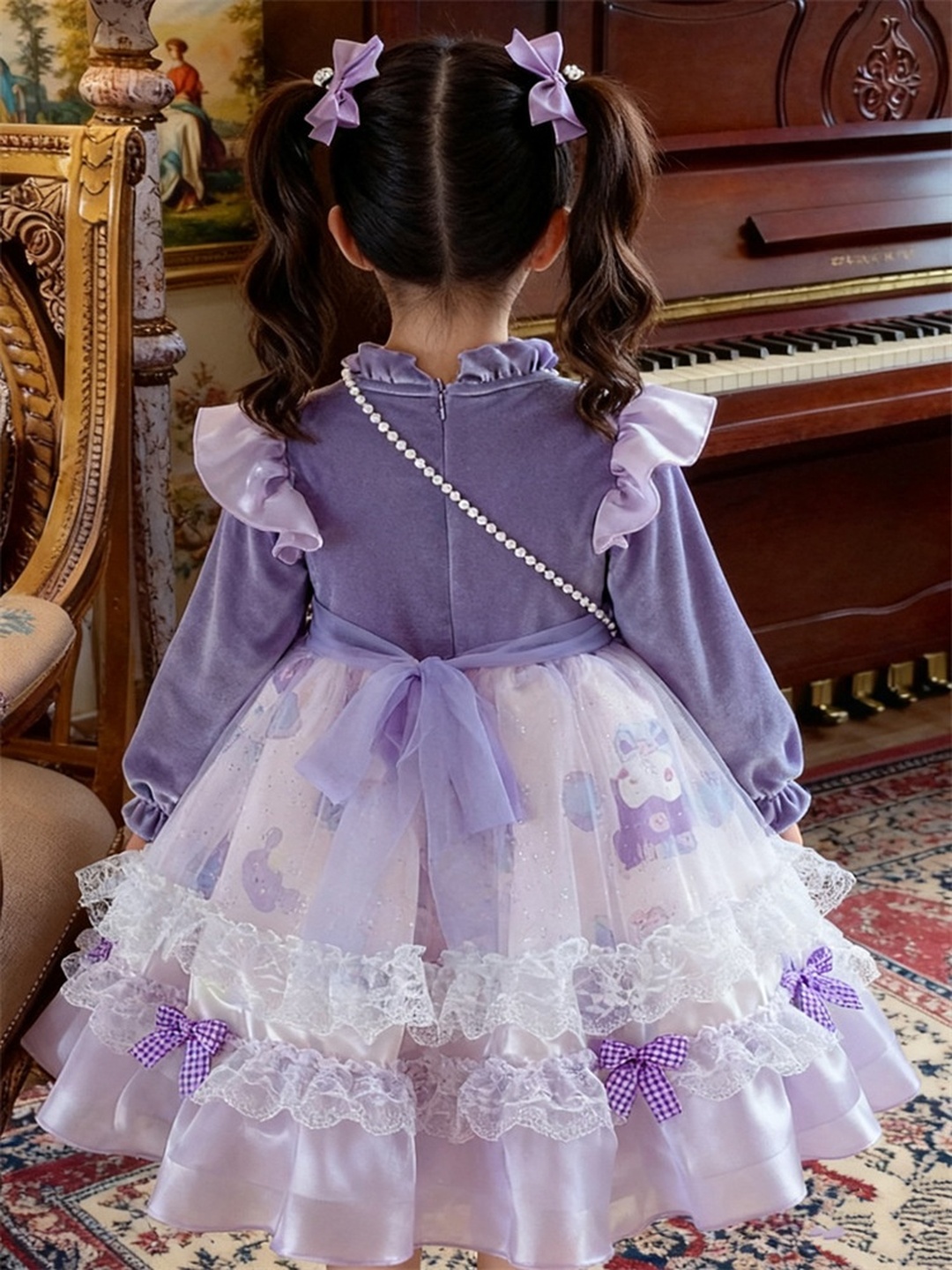 Girls Kuromi Puffy Lace Dress