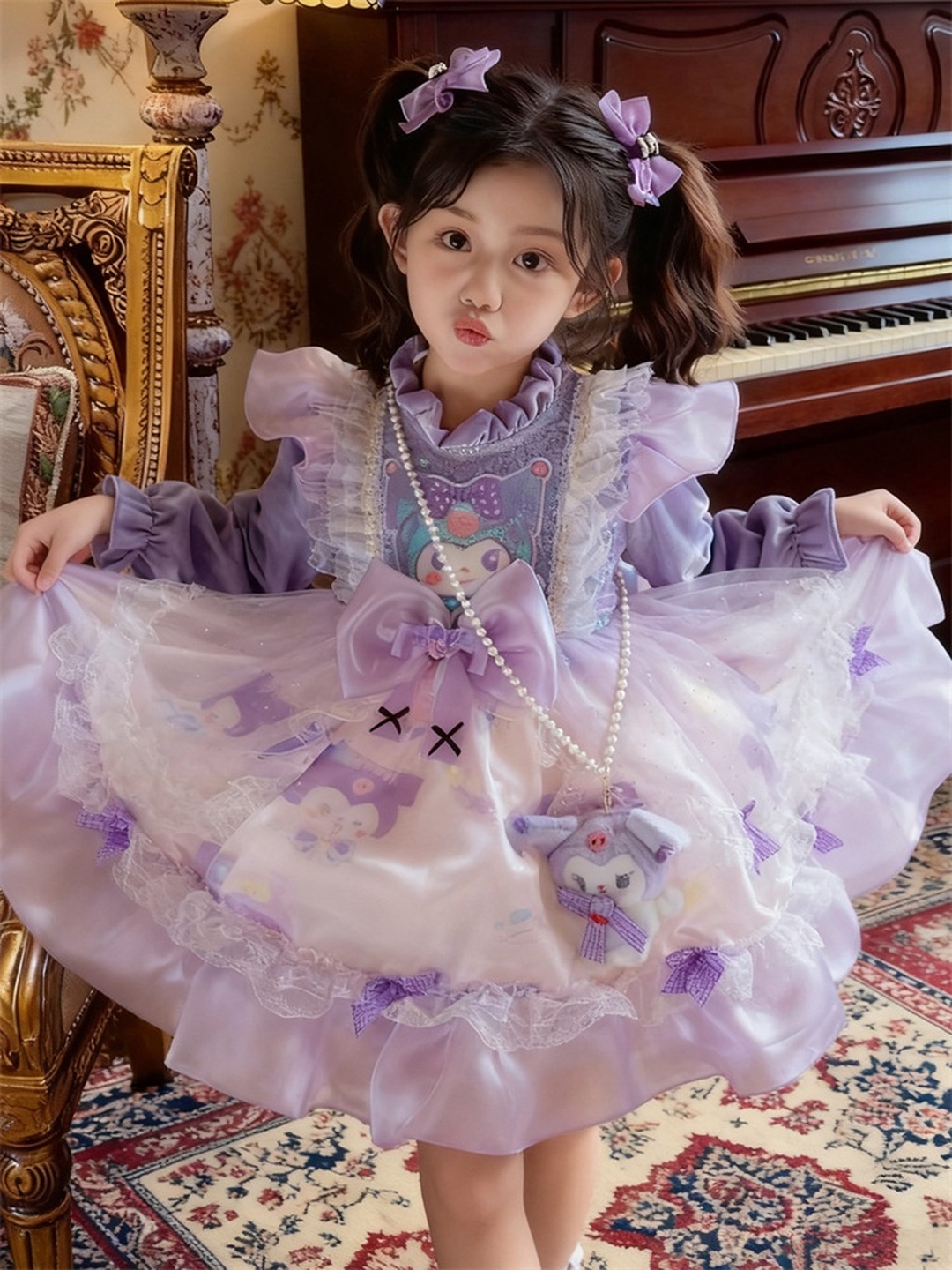Girls Kuromi Puffy Lace Dress