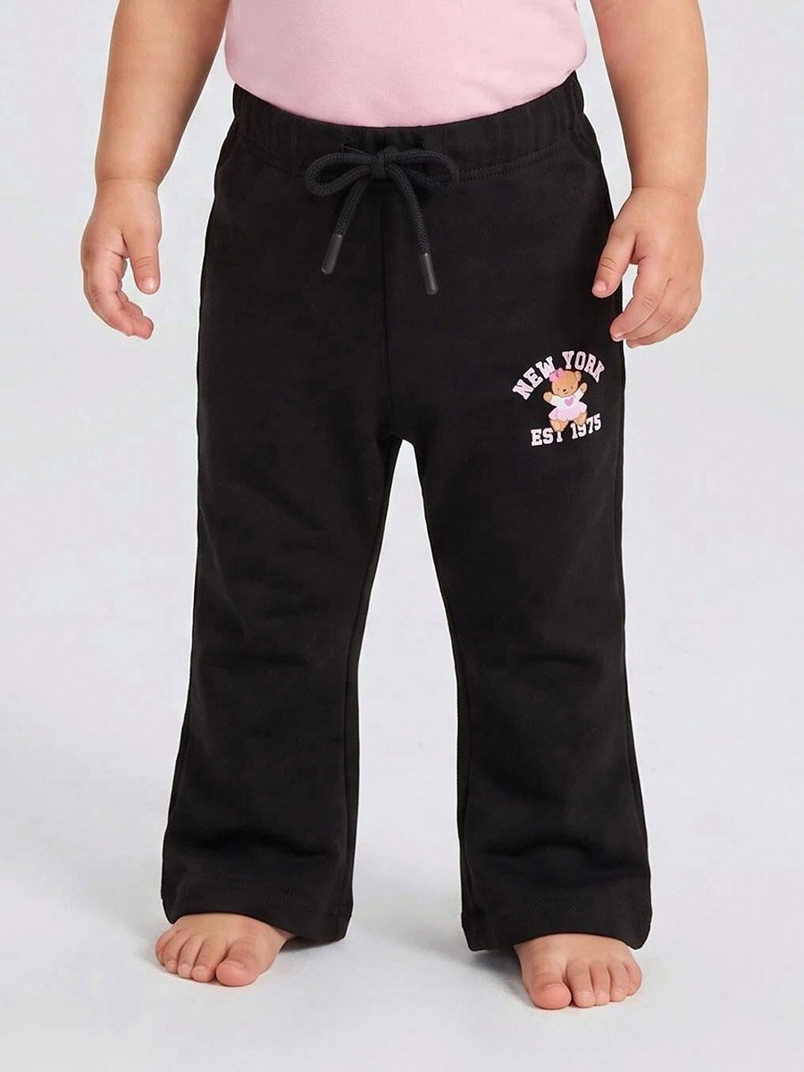 Baby Girl Black Graphic Print Drawstring Straight Leg Joggers