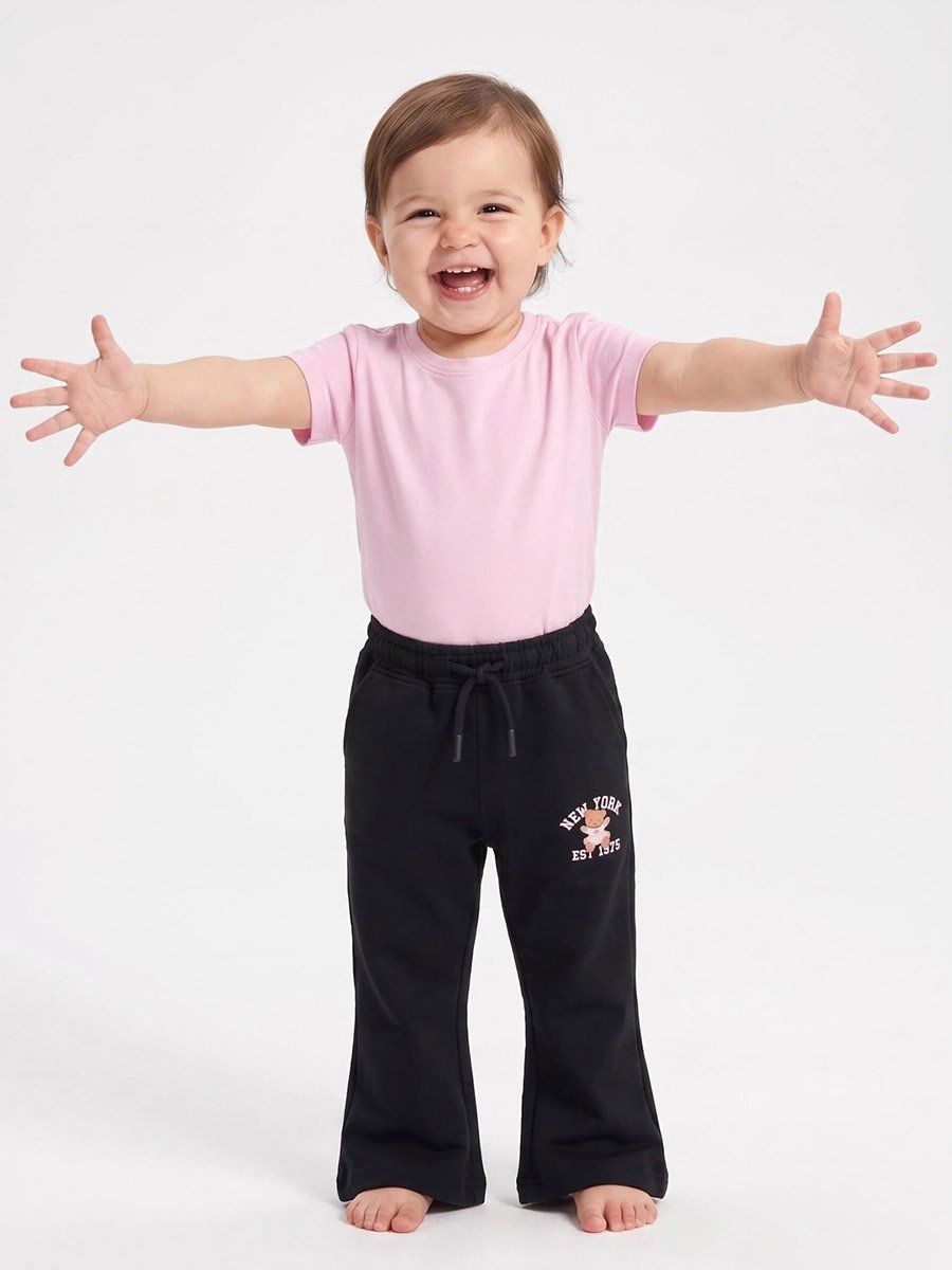Baby Girl Black Graphic Print Drawstring Straight Leg Joggers