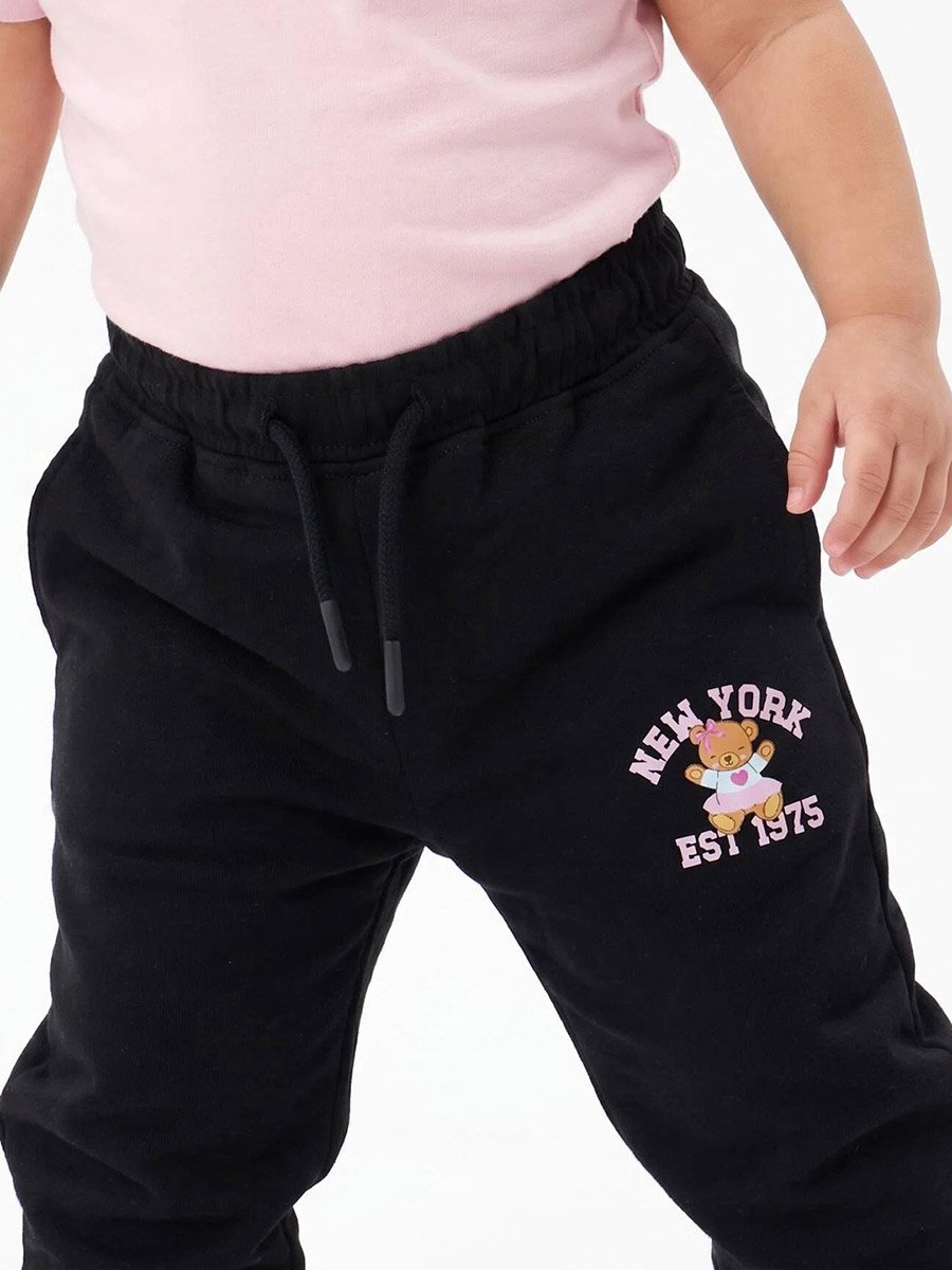 Baby Girl Black Graphic Print Drawstring Straight Leg Joggers