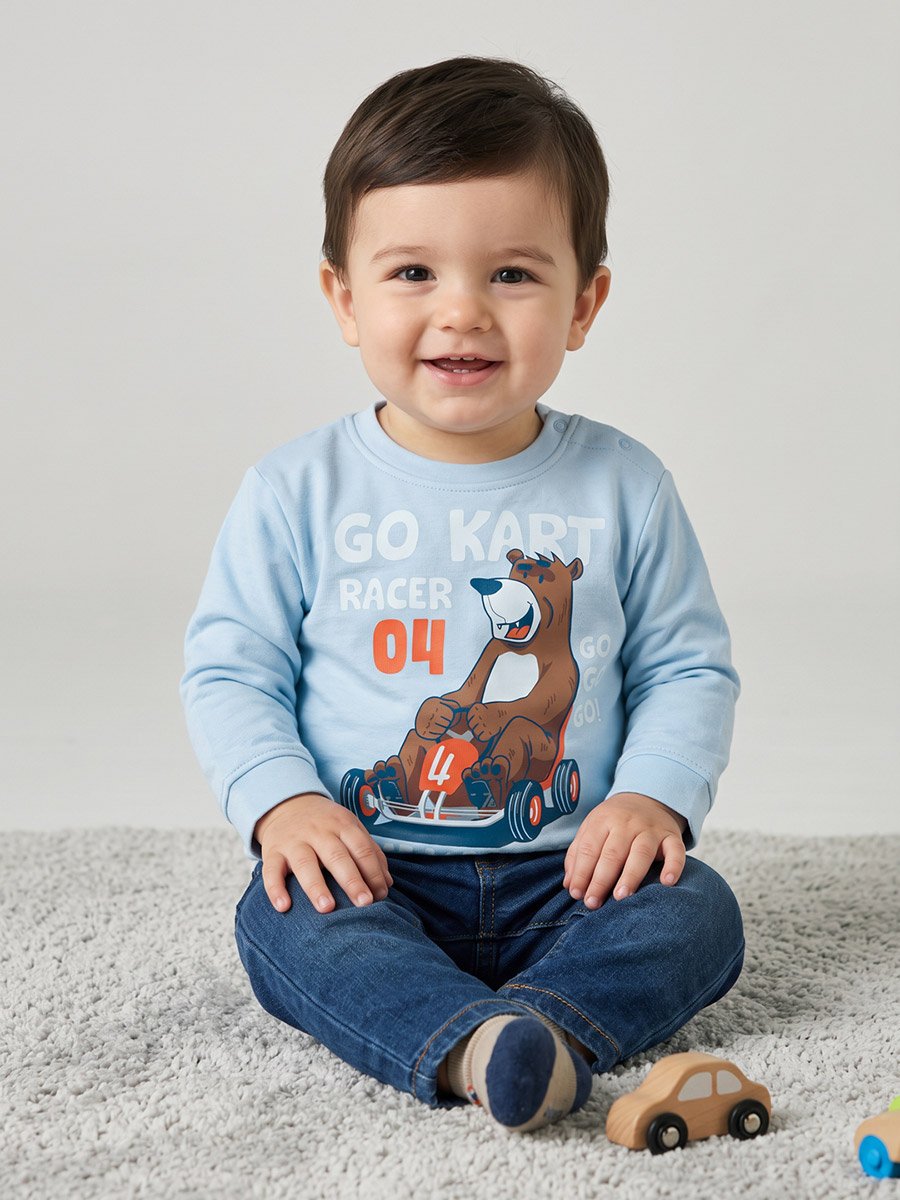 Baby Boys Blue Cotton Go-Kart Racer Sweatshirt